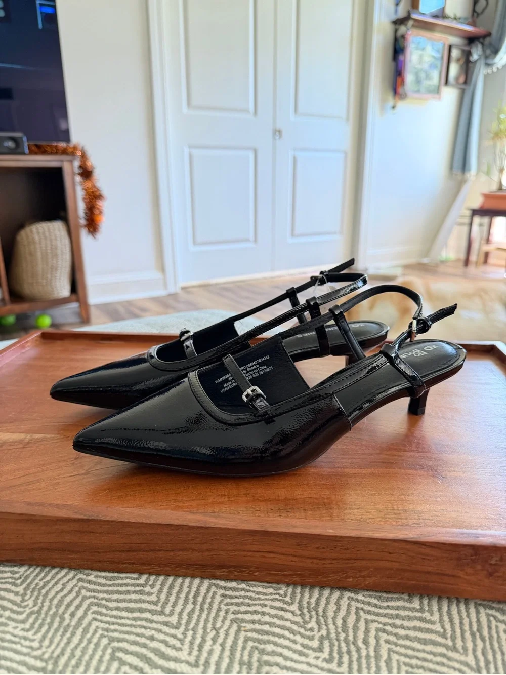 Black Patent Pointed Toe Slingback Kitten Heels Size 9 NWT
